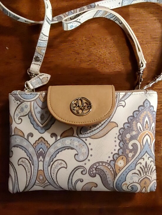 Handbags - Neutral Paisley Crossbody Bag with Tan Flap
